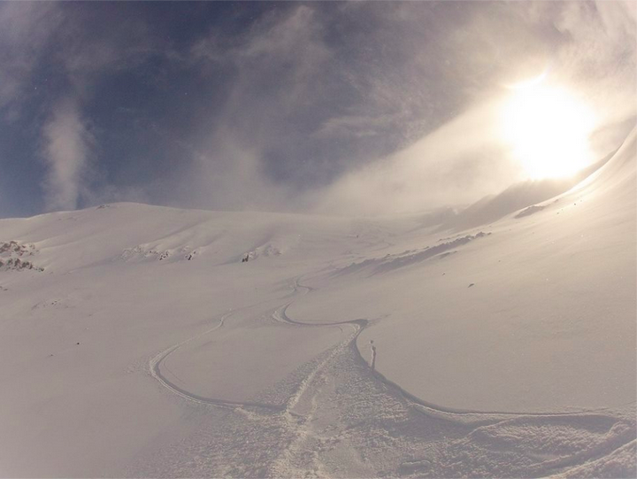 Late spring powder at Troll Peninsula, Northern Iceland.