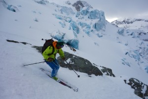 Chris Marshall skis the Matier ice fall