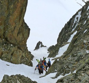 Climbing up the Col du Passon on our way to the Trient Hut