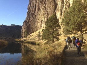 Approaching Morning Glory Wall along the Crooked River in Smith Rock.