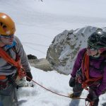 Short rope practice on the Arete des Cosmiques with Eli Potter and Sheldon Kerr