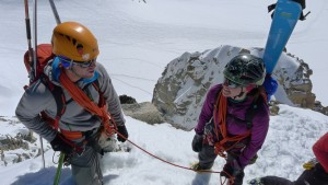 Short rope practice on the Arete des Cosmiques with Eli Potter and Sheldon Kerr