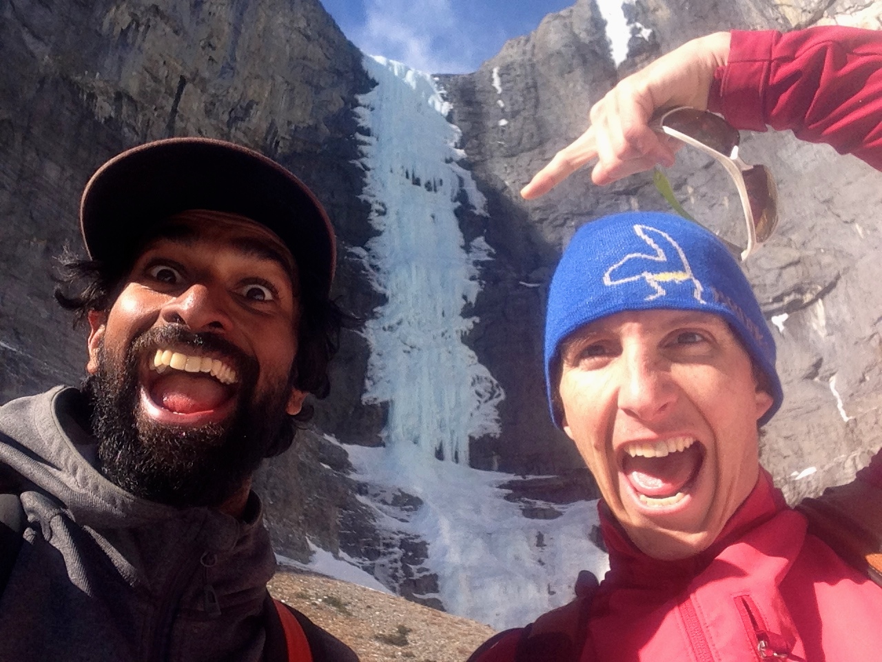 Aaron Richards and Viren Perumal Stoked at the base of Hydrophobia N. Ghost AB